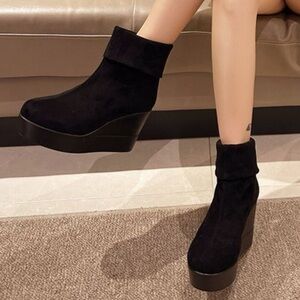 Elegant Black Wedge Ankle Boots